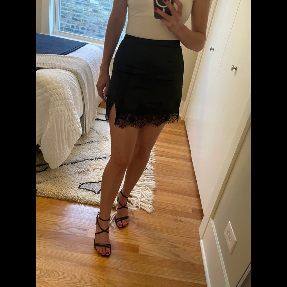 Urban Outfitters Black Satin and Lace Mini Skirt XS
